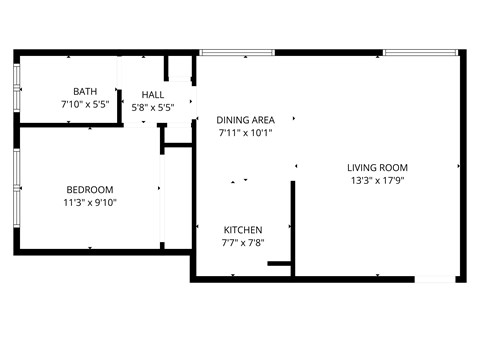 Floor plan for 1 bed, 1 bath, 650 sqft